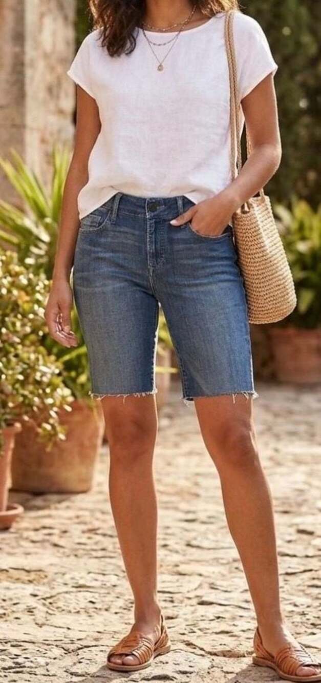 Loft Curvy Bermuda Denim Shorts Women Size 4 Summer Chic Retro - Picture 1 of 11